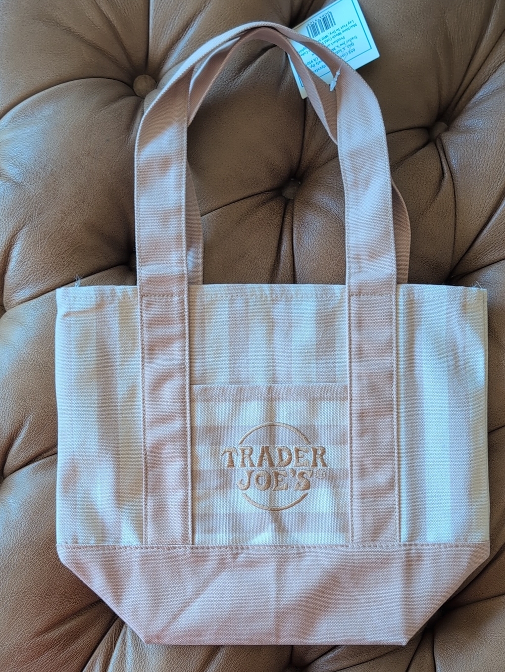 Trader Joe's Beige Mini Striped Canvas Tote Bag